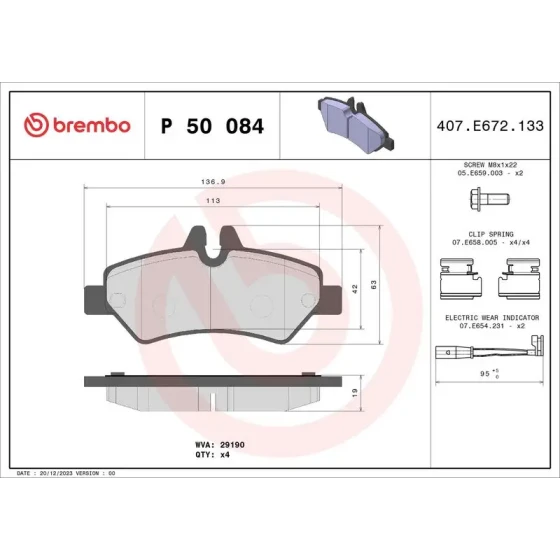 Brembo Arka Fren Balatası – P50084 ürün görseli