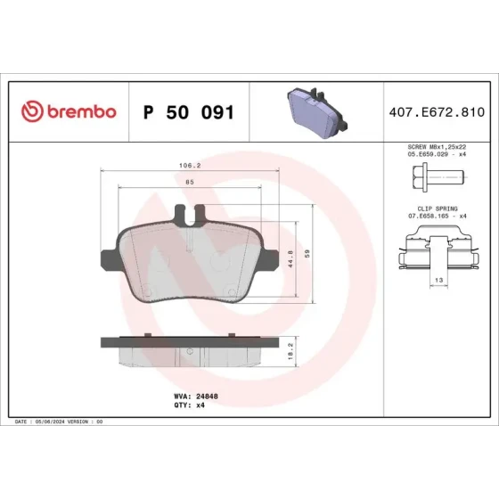 Brembo Arka Fren Balatası – P50091 ürün görseli