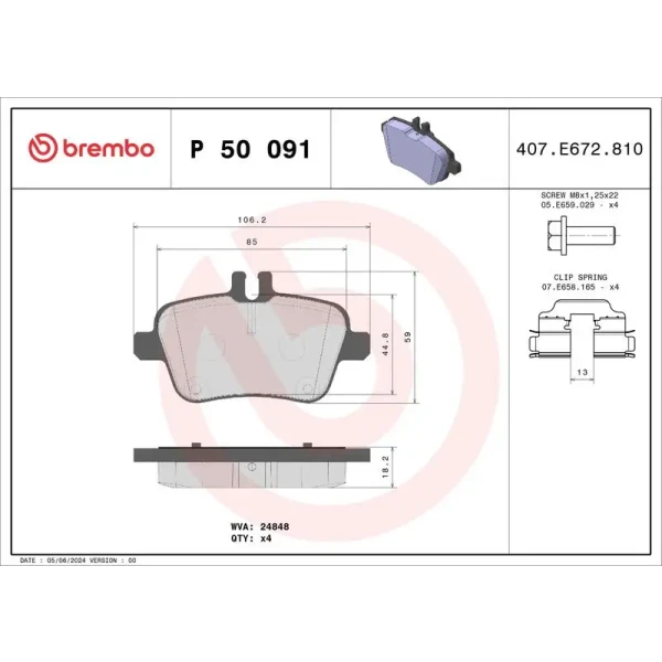 Brembo Arka Fren Balatası – P50091