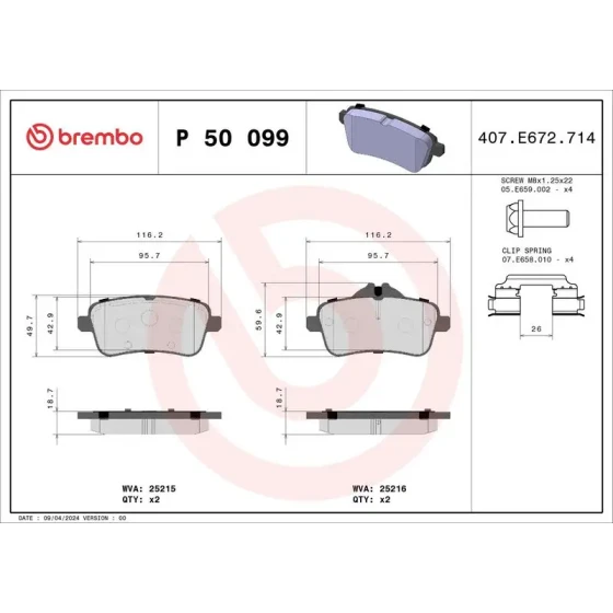 Brembo Arka Fren Balatası – P50099 ürün görseli