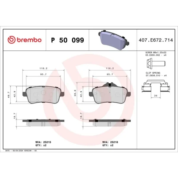 Brembo Arka Fren Balatası – P50099