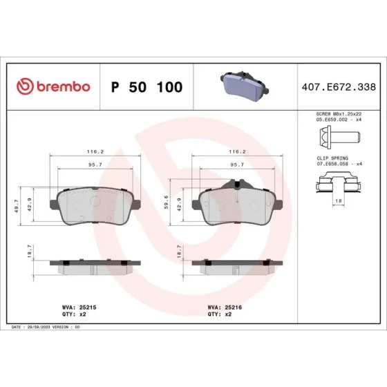 Brembo Arka Fren Balatası – P50100 ürün görseli