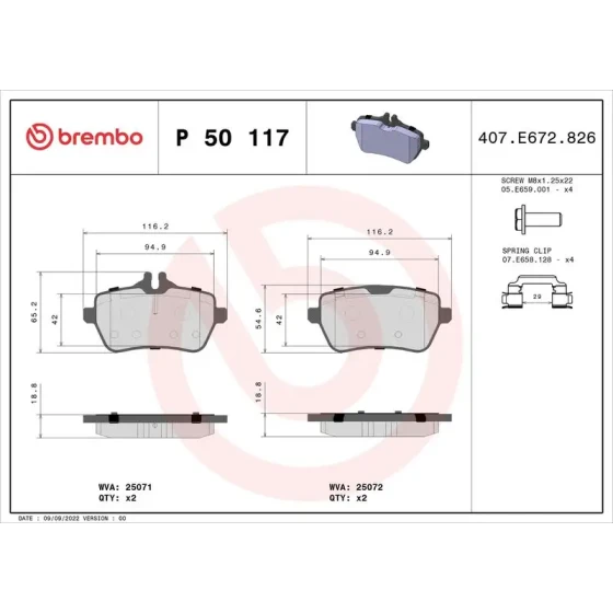 Brembo Arka Fren Balatası – P50117 ürün görseli