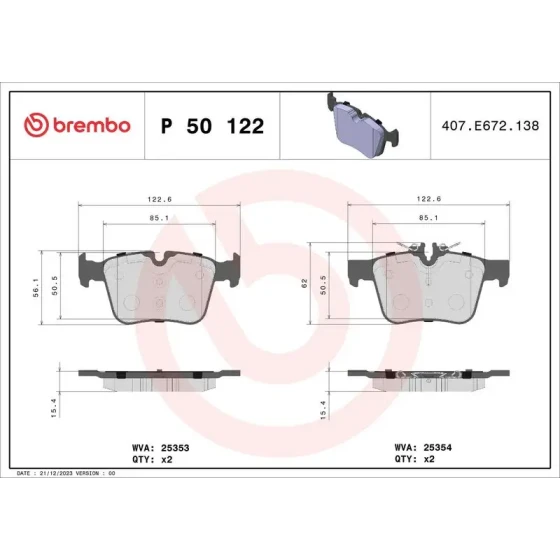 Brembo Arka Fren Balatası – P50122 ürün görseli