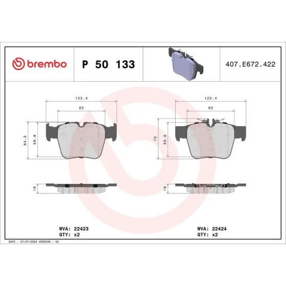 Brembo Arka Fren Balatası – P50133 ürün görseli