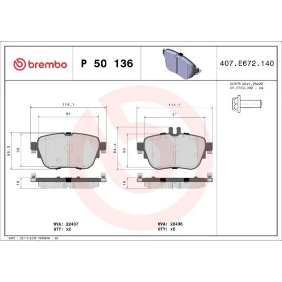 Brembo Arka Fren Balatası – P50136 ürün görseli