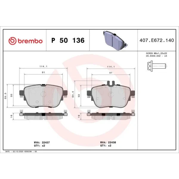 Brembo Arka Fren Balatası – P50136