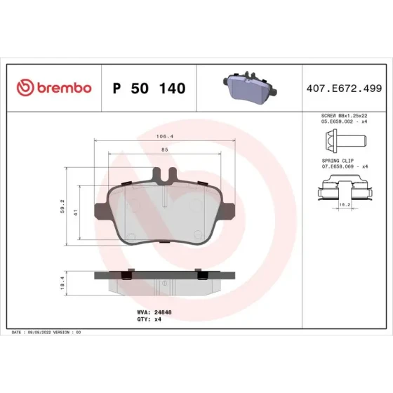 Brembo Arka Fren Balatası – P50140 ürün görseli