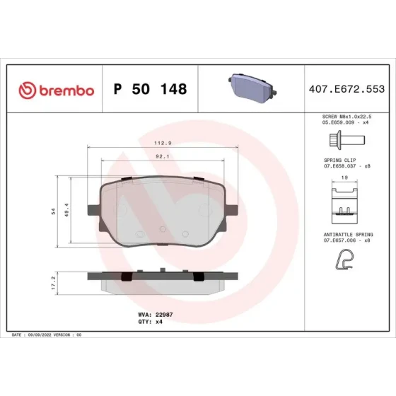 Brembo Arka Fren Balatası – P50148 ürün görseli