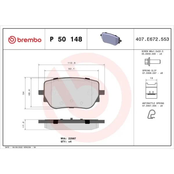 Brembo Arka Fren Balatası – P50148