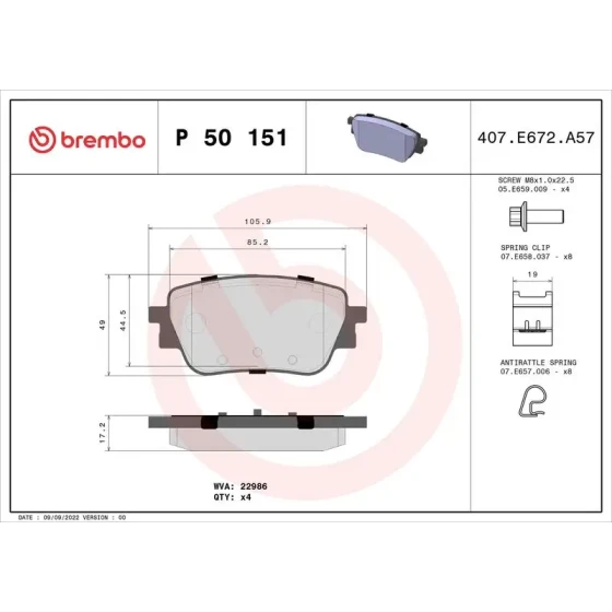 Brembo Arka Fren Balatası – P50151 ürün görseli