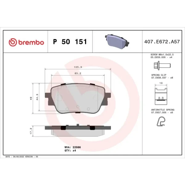 Brembo Arka Fren Balatası – P50151