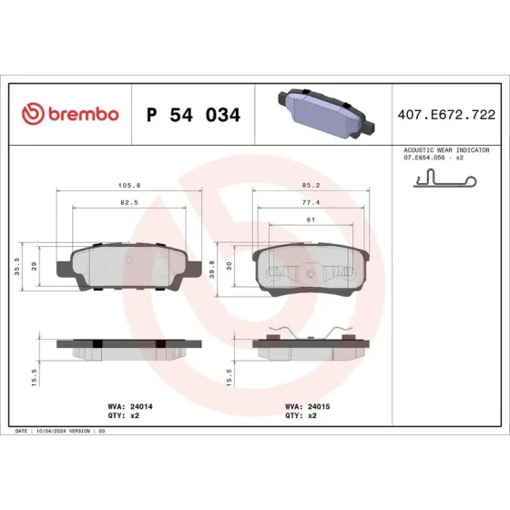 Brembo Arka Fren Balatası – P54034 ürün görseli