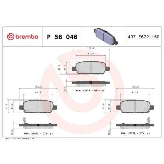 Brembo Arka Fren Balatası – P56046 ürün görseli