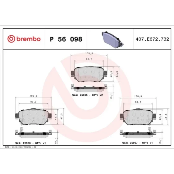 Brembo Arka Fren Balatası – P56098 ürün görseli