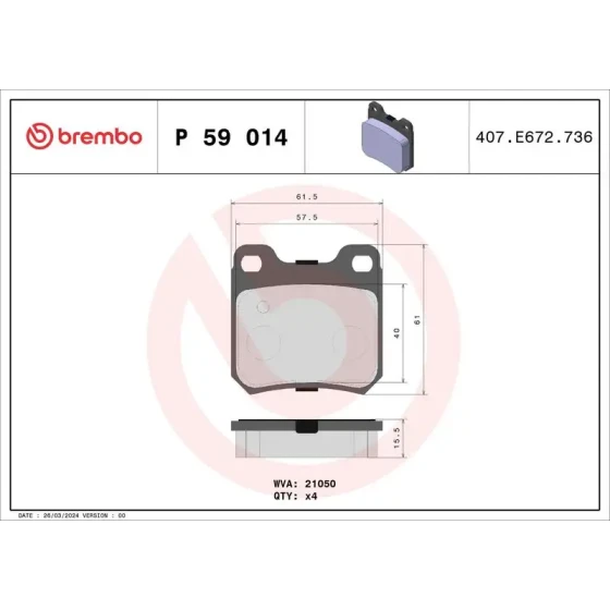 Brembo Arka Fren Balatası – P59014 ürün görseli