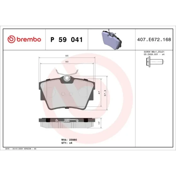 Brembo Arka Fren Balatası – P59041 ürün görseli