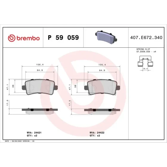 Brembo Arka Fren Balatası – P59059 ürün görseli