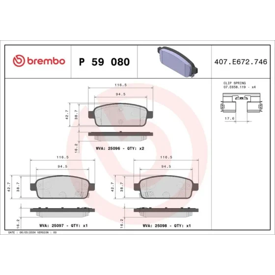 Brembo Arka Fren Balatası – P59080 ürün görseli