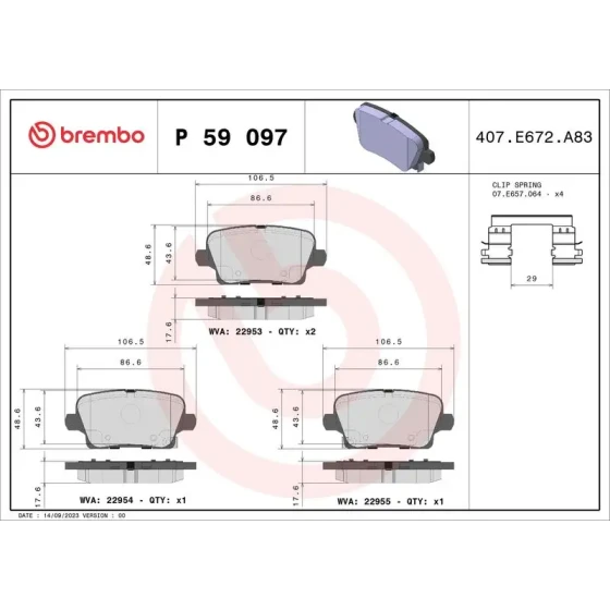 Brembo Arka Fren Balatası – P59097 ürün görseli