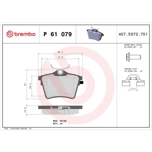 Brembo Arka Fren Balatası – P61079