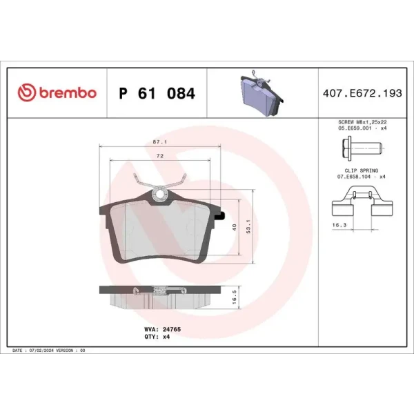Brembo Arka Fren Balatası – P61084