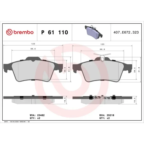 Brembo Arka Fren Balatası – P61110 ürün görseli