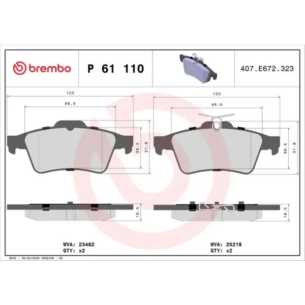 Brembo Arka Fren Balatası – P61110