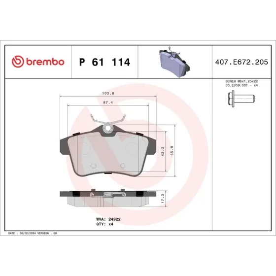Brembo Arka Fren Balatası – P61114 ürün görseli