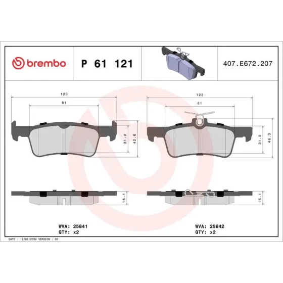 Brembo Arka Fren Balatası – P61121 ürün görseli