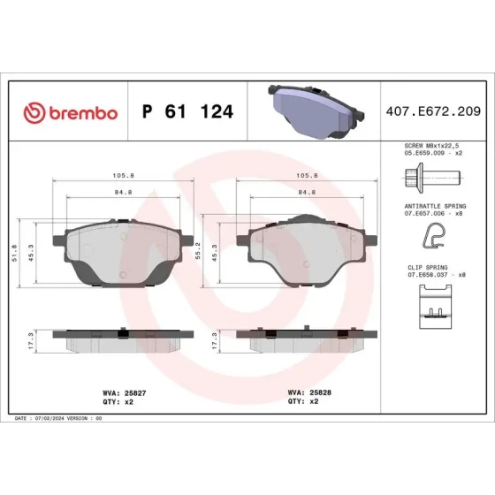 Brembo Arka Fren Balatası – P61124 ürün görseli