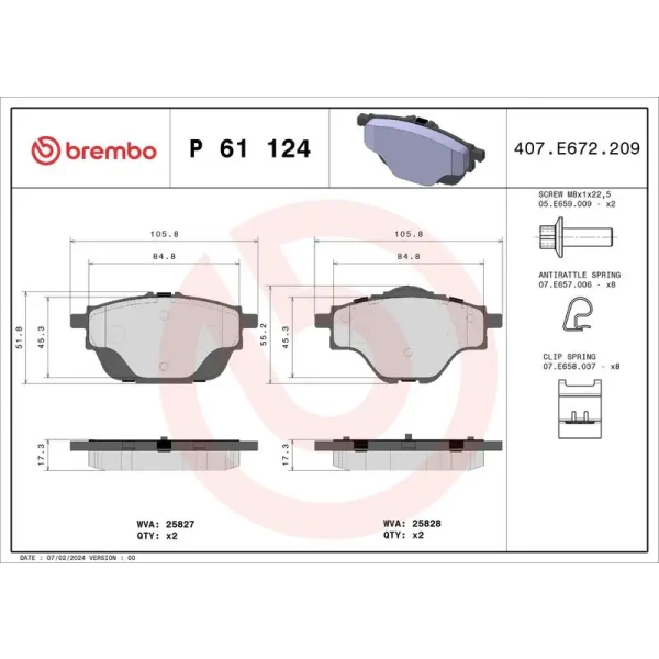 Brembo Arka Fren Balatası – P61124