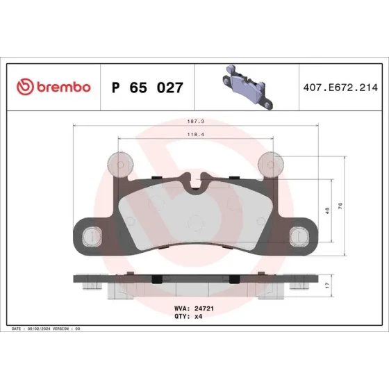 Brembo Arka Fren Balatası – P65027 ürün görseli