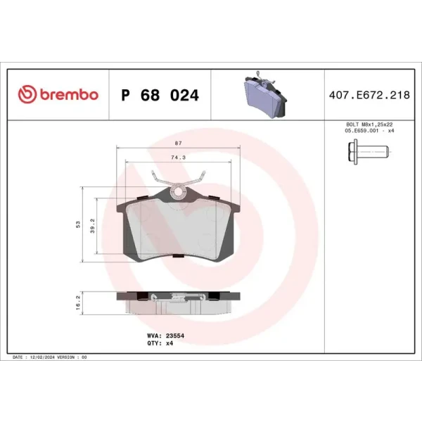 Brembo Arka Fren Balatası – P68024