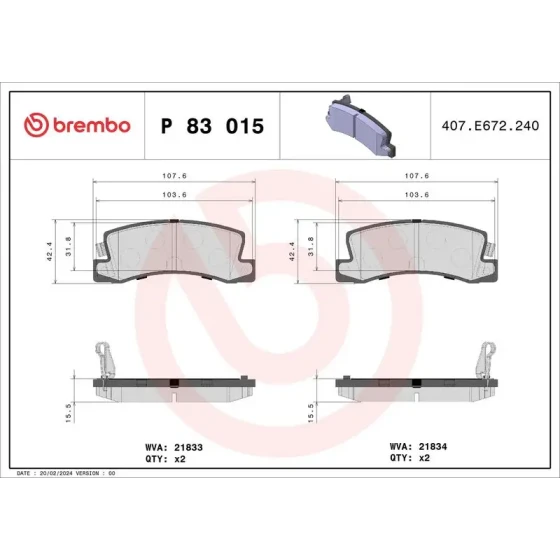 Brembo Arka Fren Balatası – P83015 ürün görseli