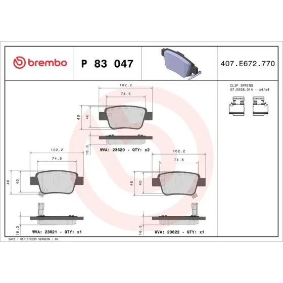 Brembo Arka Fren Balatası – P83047 ürün görseli