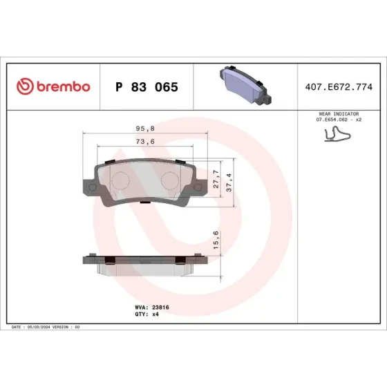 Brembo Arka Fren Balatası – P83065 ürün görseli