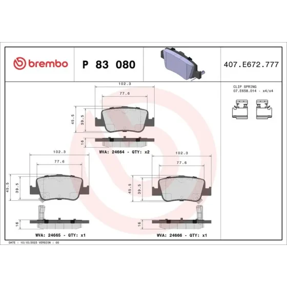 Brembo Arka Fren Balatası – P83080 ürün görseli