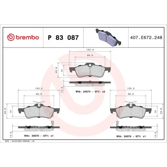 Brembo Arka Fren Balatası – P83087 / OEM 044660D010000 ürün görseli