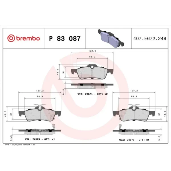 Brembo Arka Fren Balatası – P83087 / OEM 044660D010000