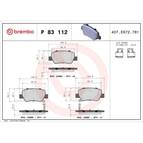 Brembo Arka Fren Balatası – P83112 ürün görseli