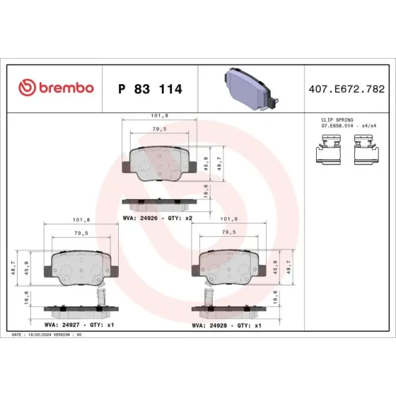 Brembo Arka Fren Balatası – P83114 / OEM 044660F011 ürün görseli