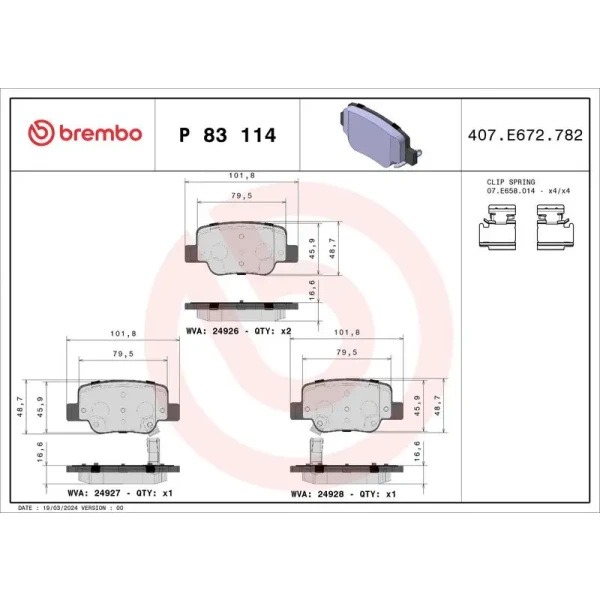 Brembo Arka Fren Balatası – P83114 / OEM 044660F011