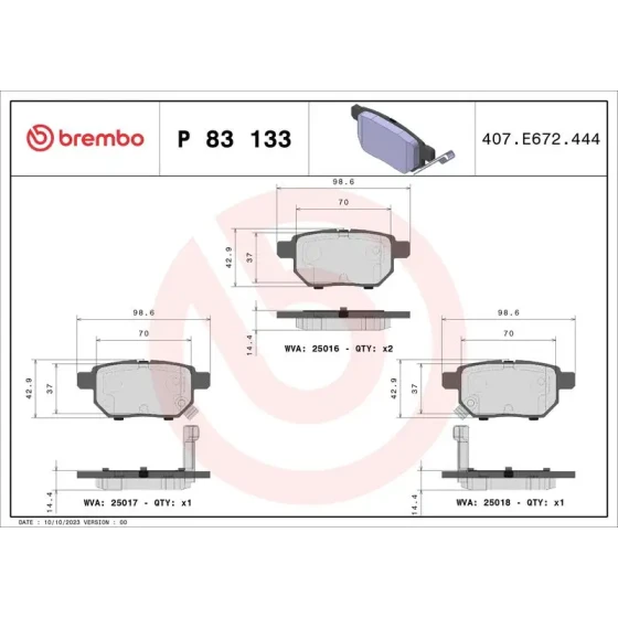 Brembo Arka Fren Balatası – P83133 ürün görseli