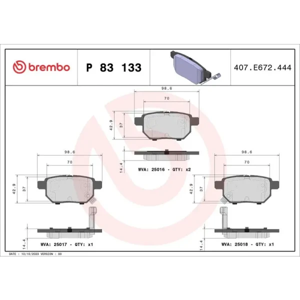Brembo Arka Fren Balatası – P83133