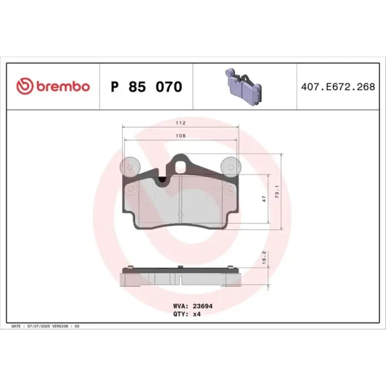 Brembo Arka Fren Balatası – P85070 ürün görseli