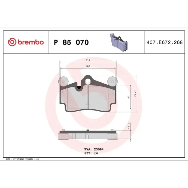 Brembo Arka Fren Balatası – P85070