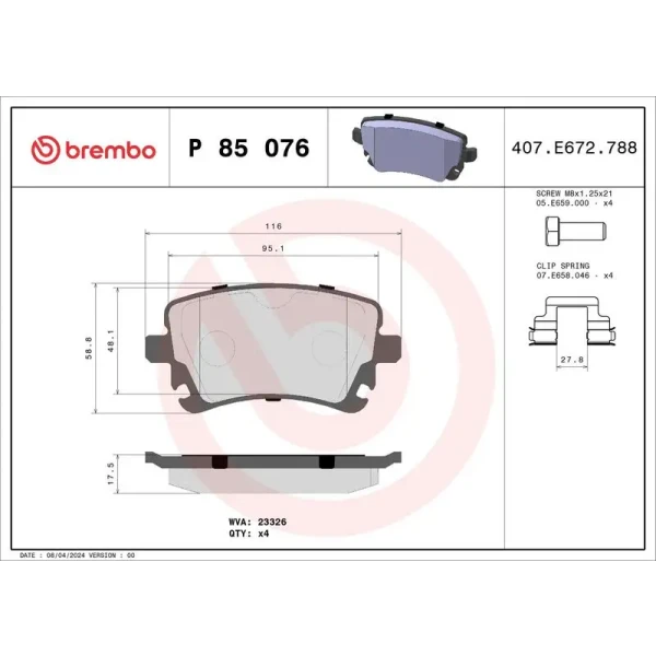 Brembo Arka Fren Balatası – P85076