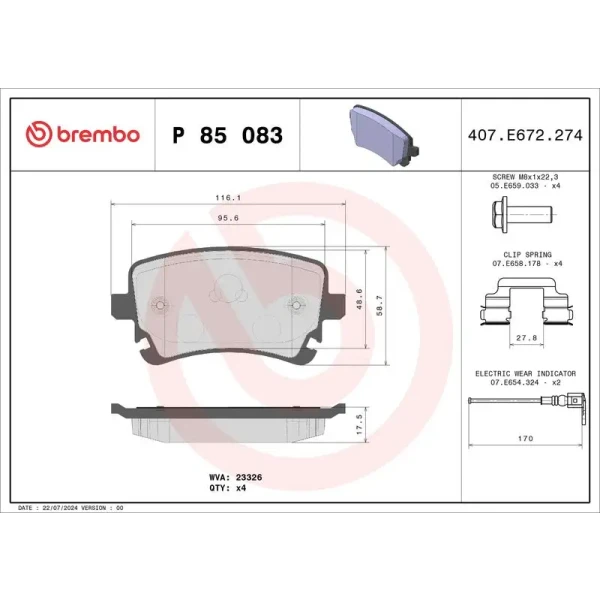Brembo Arka Fren Balatası – P85083