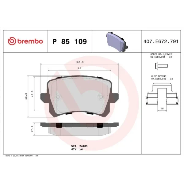 Brembo Arka Fren Balatası – P85109